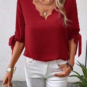 SHEIN Red Blouse with Pearl Details